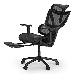 Chaise de Bureau Ergonomique ACGAM CG-5245M avec Repose-pieds, Accoudoirs 3D, Soutien Lombaire et Têtière Ajustables, Profondeur de Siège Réglable, Capacité de Charge Jusqu'à 136 kg, Noir