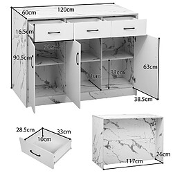Acheter OKWISH Desserte cuisine, 3 tiroirs + 3 portes, plan marbre, blanc