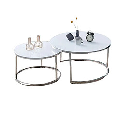 Homy France Lot de 2 tables Basses Gigogne ARTO inox et plateau en verre BLANC