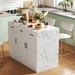 Avis OKWISH Desserte cuisine, 3 tiroirs + 3 portes, plan marbre, blanc