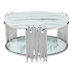 Homy france Table basse ronde verre - Marbré blanc
