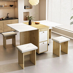 Okwish Ensemble table et 4 chaises - Blanc et chêne