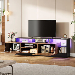 OKWISH Meuble TV bois/noir, rangement ouvert, LED, chambre/salon