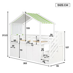 Acheter OKWISH Lit mezzanine 90x200 cm - Lit combiné - Blanc+Vert