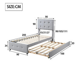 Acheter OKWISH Lit gigogne 90x200 cm - Lit réglable - Gris