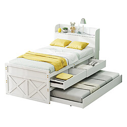 OKWISH Lit avec rangement 90x190 cm Lit simple - Blanc pas cher