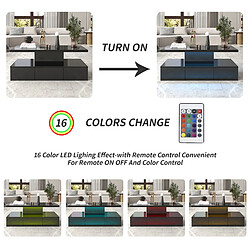 OKWISH Table basse noire brillante LED, tiroirs, 2 niveaux rangement