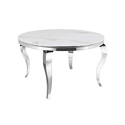 Homy France Table à manger ronde BAROQUE MARBRE BLANC pieds chrome 130x75 cm