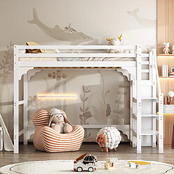 OKWISH Lit mezzanine 140x200 cm - Lit avec marches - Blanc