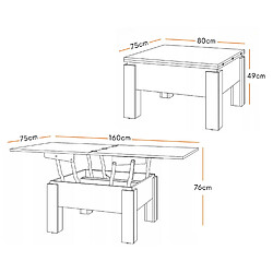 Acheter Tendance Table basse GOOSE relevable et extensible de 80 cm à 160 cm en beton et blanc