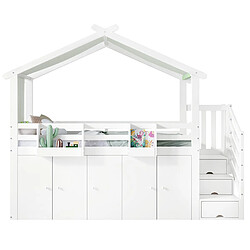 OKWISH Lit mezzanine 90x200 cm - Lit combiné - Blanc+Vert pas cher