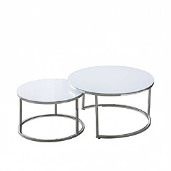 Acheter Homy France Lot de 2 tables Basses Gigogne ARTO inox et plateau en verre BLANC