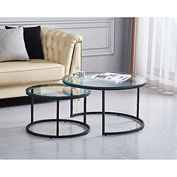 Homy France Lot de 2 tables Basses Gigogne ARTO métal noir et plateau en verre pas cher