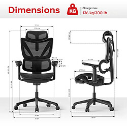 Chaise de Bureau Ergonomique ACGAM CG-5245M avec Repose-pieds, Accoudoirs 3D, Soutien Lombaire et Têtière Ajustables, Profondeur de Siège Réglable, Capacité de Charge Jusqu'à 136 kg, Noir