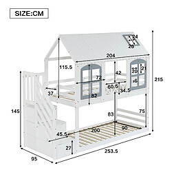 Acheter OKWISH Lit superposé 90x200 cm Lit avec rangement - Blanc+Gris
