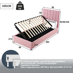 Acheter OKWISH Lit coffre 90x200 cm - Tissu lin doux - Rose