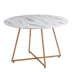Homy france Table à manger ronde - Marbré blanc