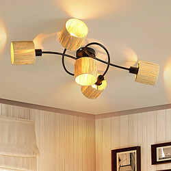 NETTLIFE Spot De Plafond 5 Flammes E14 Noir Naturel Plafonnier Papier Salon