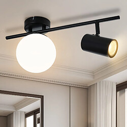 NETTLIFE Spot de plafond 2 flammes noir Plafonnier Moderne avec GU10 Pivotant 40CM Métal Boule de verre E14