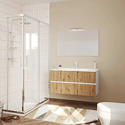 Kiamami Valentina MEUBLE SALLE DE BAIN 100CM BLANC FAÇADE CHÊNE CANNELÉ, MIROIR 100X60 | SALINA
