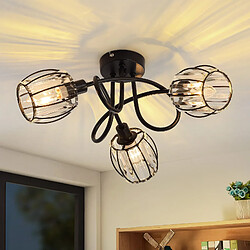 NETTLIFE Spot 3er De Plafond En Cristal Noir Vintage E14 Pour Couloir Pivotant à 350° Industriel