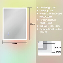 NETTLIFE Miroir avec lumière - 60x80cm Miroir mural LED Verre antidéflagrant Miroir de salle de bain avec miroir tactile pas cher