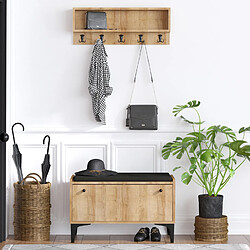 Concept Usine LUANA - Meuble d'entrée avec meuble à chaussures banquette et vestiaire mural en bois