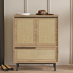 Concept Usine ABA - Meuble à chaussures 3 portes finition bois et cannage 75x90cm