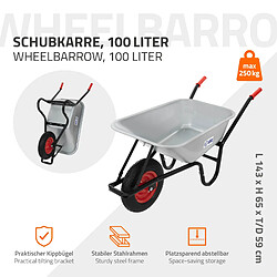 Ecd Germany Brouette de chantier 100L bac en acier galvanisé argent transport chariot 250kg
