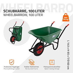 Ecd Germany Brouette de chantier 100L benne PP vert pneus gonflables transport chariot 150kg