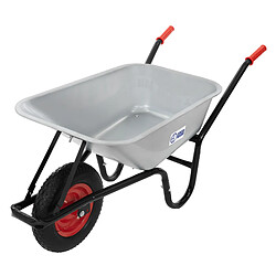 Ecd Germany Brouette de chantier 100L bac en acier galvanisé argent transport chariot 250kg