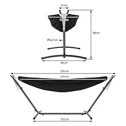 ML-Design Hamac XXL noir avec sac de transport et support réglable en acier pour jardin pas cher
