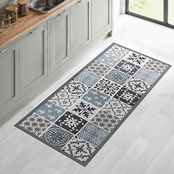 Idmarket Tapis en vinyle effet carreaux de ciment noir et blanc 66 x 160 cm