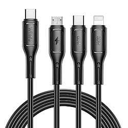 wiwu Câble 3 en 1 USB-C, Micro USB et Lightning Charge Rapide 60W 1m Noir