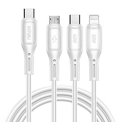 wiwu Câble 3 en 1 USB-C, Micro USB et Lightning Charge Rapide 60W 1m Blanc