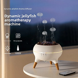 Diffuseur d'huiles essentielles LED néon jellyfish blanc - Humidificateur à ultrasons multifonctions avec effet fumée & lumière colorée