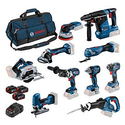 Pack 10 outils 18V - BOSCH 0 615 A50 04G Professional - Livré avec 3 batteries 18V 5.Ah Li-Ion + chargeur et sac de transport