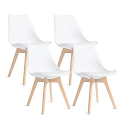 Sinlikon Lot de 4 chaises - Blanc - Chaise Scandinave - Pieds en bois (4 chaises dans un colis)