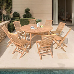 Mes Ensemble table jardin + 8 chaises teck - Naturel