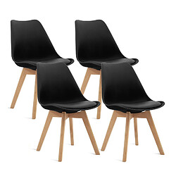 Sinlikon Lot de 4 chaises - Noir - Chaise Scandinave - Pieds en bois (4 chaises dans un colis)