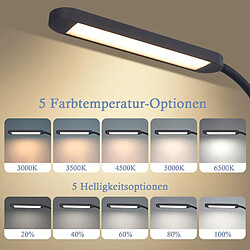 NETTLIFE Lampe de bureau LED à pince à intensité variable noire 5 couleurs et 5 niveaux de luminosité 11W Protection des yeux flexible