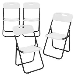 Ecd Germany Lot de 4 chaises pliantes blanc mat cadre métallique de jardin bistrot camping