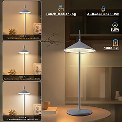 NETTLIFE Lampe de table sans fil lampe de chevet batterie lot de 2 lampes de table LED 1800mhA rechargeable tactile dimmable moderne gris IP44 USB