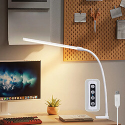 NETTLIFE Lampe de bureau LED à pince du jour blanche avec 3 températures de couleur 5 niveaux de luminosité USB flexible 5W