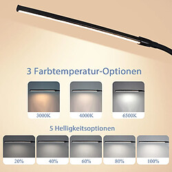 NETTLIFE Lampe de bureau LED à pince noire 3 couleurs 5 niveaux de luminosité USB 5W lampe lumière du jour protection des yeux flexible