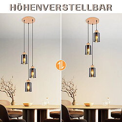NETTLIFE Suspension en bois pour table à manger vintage 3 flammes E27 lampe de salle à manger industrielle