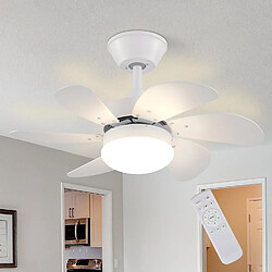 NETTLIFE Ventilateur de plafond blanc avec éclairage, télécommande, silencieux, avec minuterie, 6 pales, pour chambre à coucher