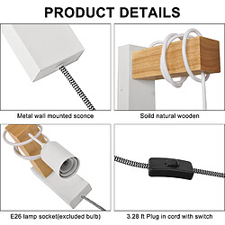 Barcelona LED Applique murale en bois "RUDER" avec prise et interrupteur