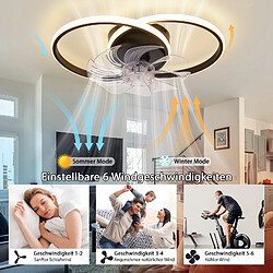 Ventilateur de plafond LED NETTLIFE avec éclairage - 36 W, noir, silencieux, avec télécommande, 3 températures de couleur, 6 vitesses