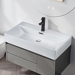 NETTLIFE Lavabo de salle de bain à poser, petit lavabo carré en céramique, 60 cm